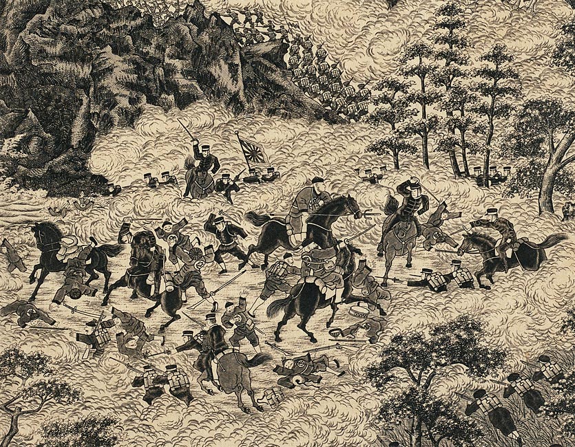 "Illustration of the Second Army Attacking and Occupying Port Arthur,"  artist unknown, 1894-1895 (detail) [2000.369] Sharf Collection, Museum of Fine Arts, Boston