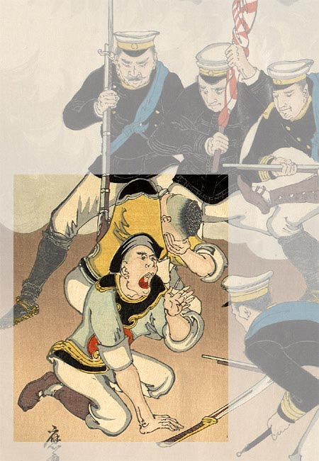 “Picture of Our Forces Bringing About the Fall of Pyongyang” by Kobayashi Toshimitsu, 1894-1895 (detail) [2000.380_03] Sharf Collection, Museum of Fine Arts, Boston